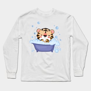 Cute Baby Tiger In Bathtub Long Sleeve T-Shirt